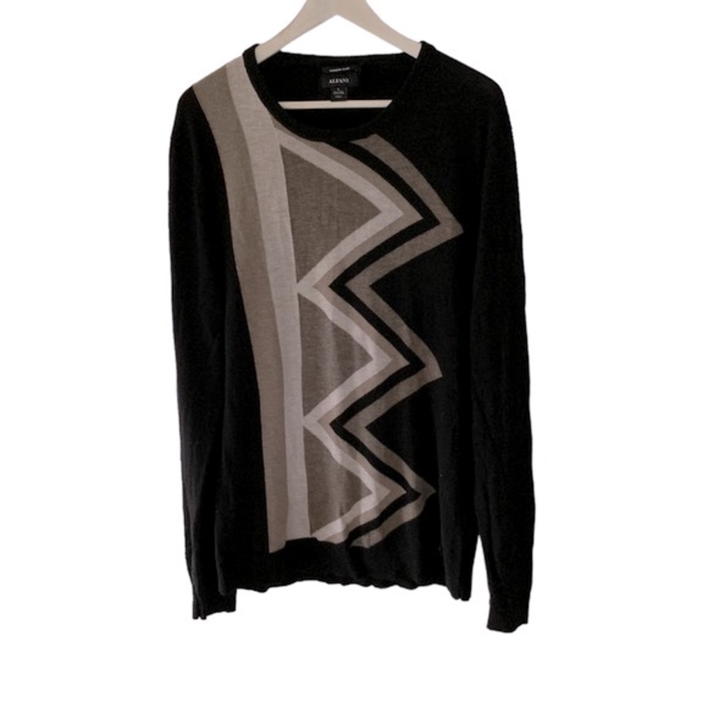 Alfani Cashmere Blend Sweater Men’s Size Large Black Tan Geometric Retro